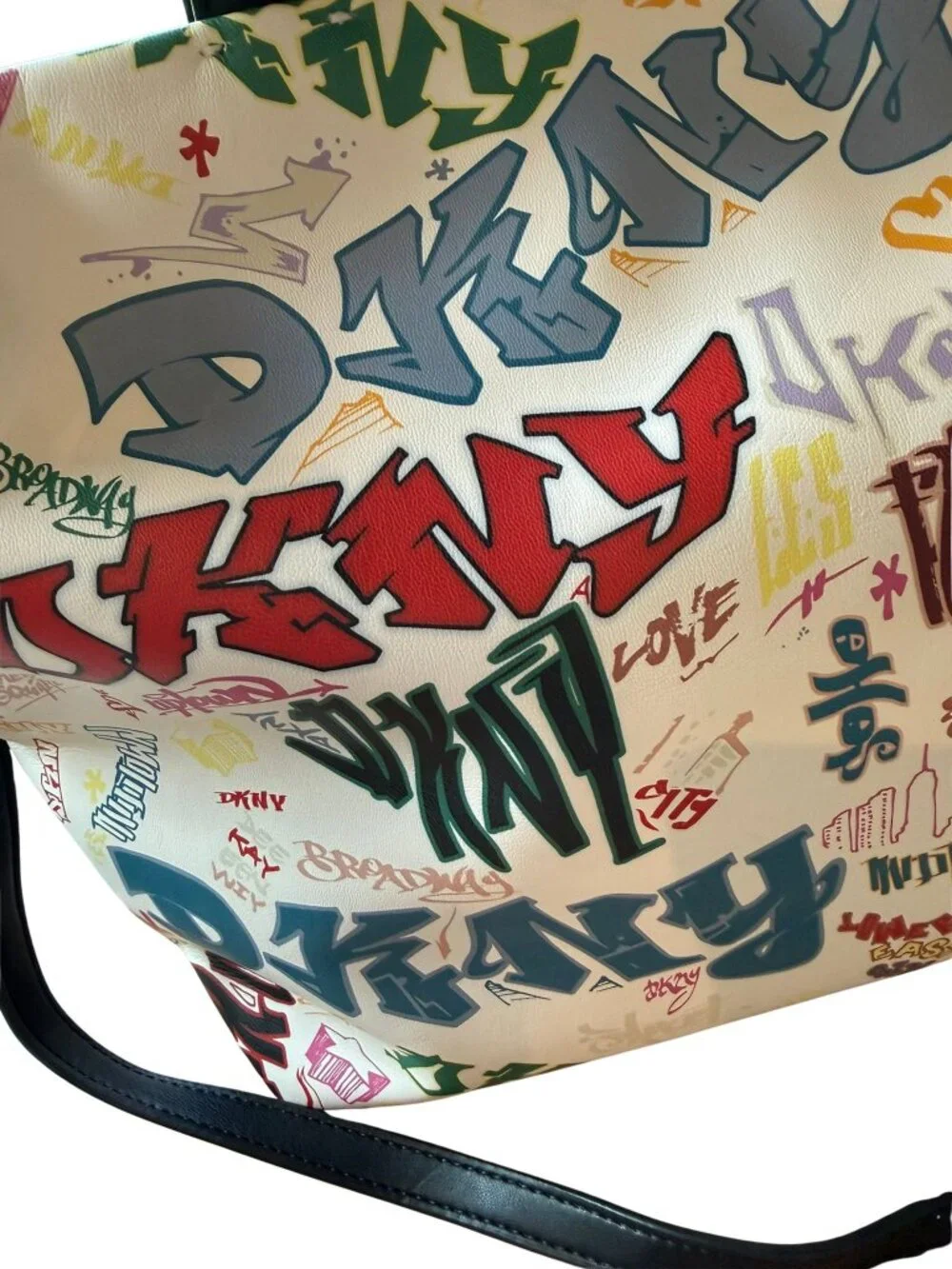 DKNY Brady Medium Graffiti Logo Tote Crossbody Bag Multicolor